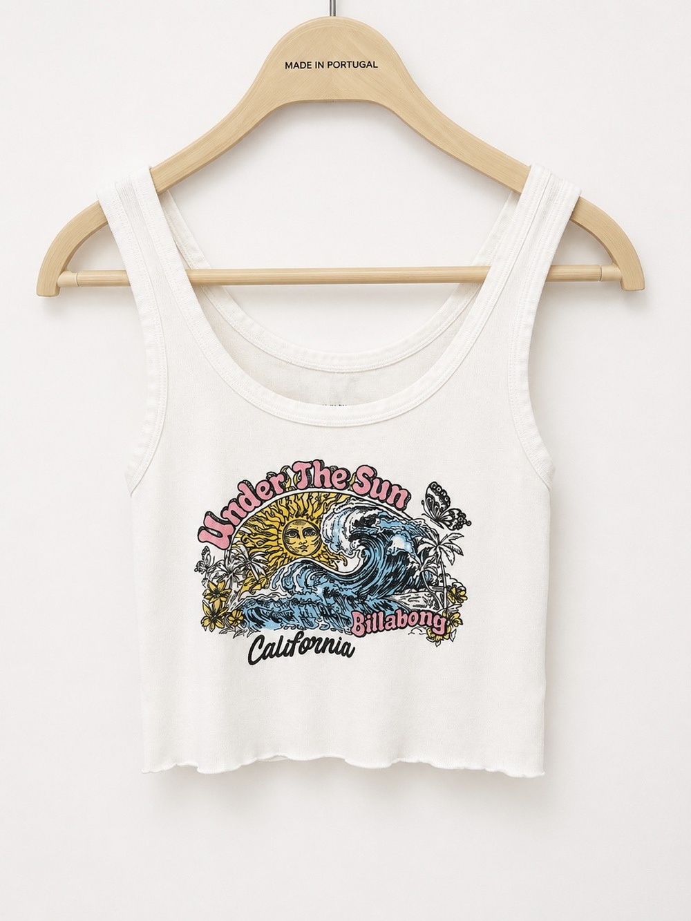 Y2K Billabong “Under The Sun” Graphic Crop Tank Top White Retro Surf Tee Medium